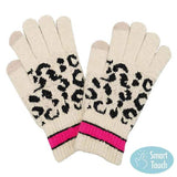 Leopard Patterned Striped Cuff Knit Smart Gloves - Madeline Love - Flyclothing LLC