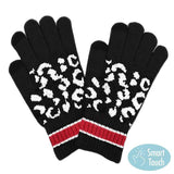 Leopard Patterned Striped Cuff Knit Smart Gloves - Madeline Love - Flyclothing LLC