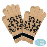 Leopard Patterned Striped Cuff Knit Smart Gloves - Madeline Love - Flyclothing LLC