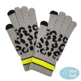Leopard Patterned Striped Cuff Knit Smart Gloves - Madeline Love - Flyclothing LLC