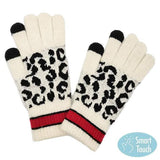 Leopard Patterned Striped Cuff Knit Smart Gloves - Madeline Love - Flyclothing LLC