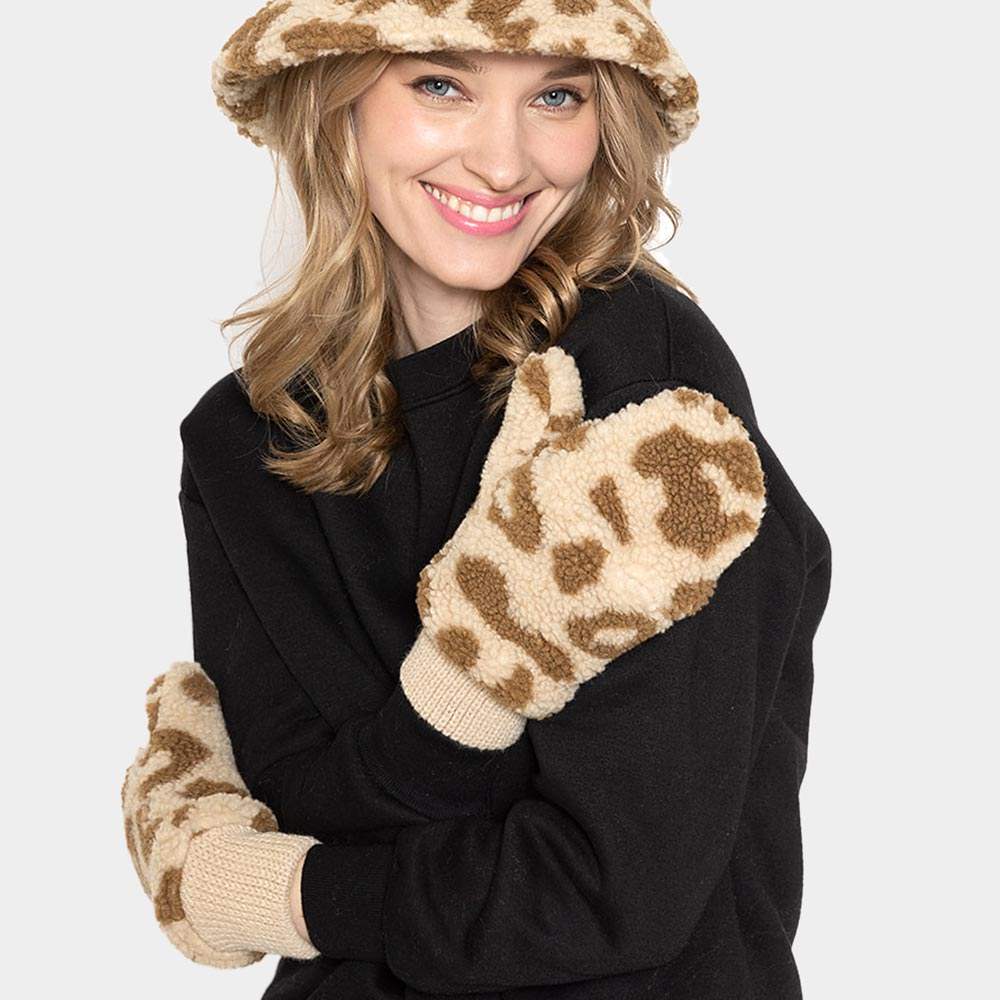 Leopard Teddy Pop-Top Mitten Gloves - Madeline Love - Flyclothing LLC