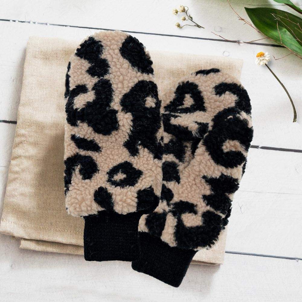 Leopard Teddy Pop-Top Mitten Gloves - Madeline Love - Flyclothing LLC