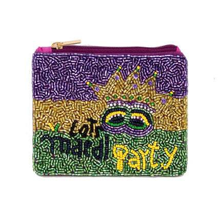 LETS MARDI PARTY Mardi Gras Mask Seed Beaded Mini Pouch Bag - Madeline Love - Flyclothing LLC