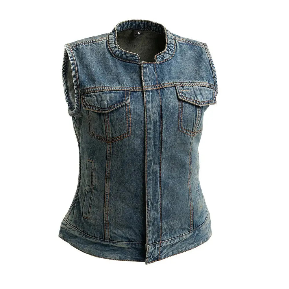 Lexy Women's Motorcycle Denim Vest - First Manufacturing Company - Flyclothing LLC