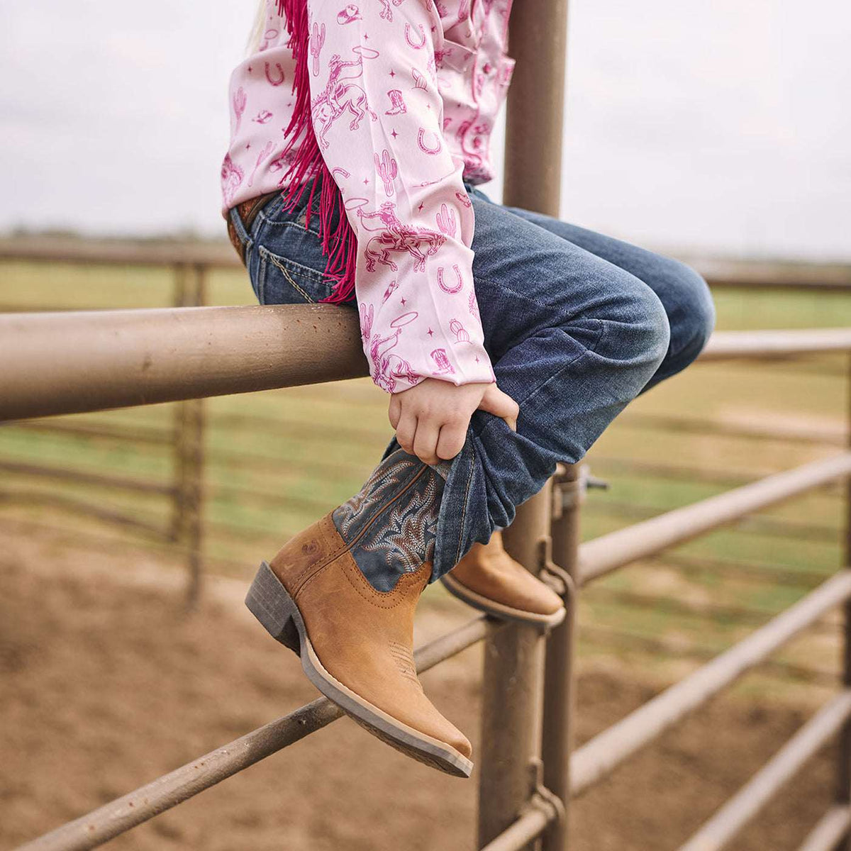 Durango Little Kids Shyloh Western Boot Wrangler Brown / Denim Blue