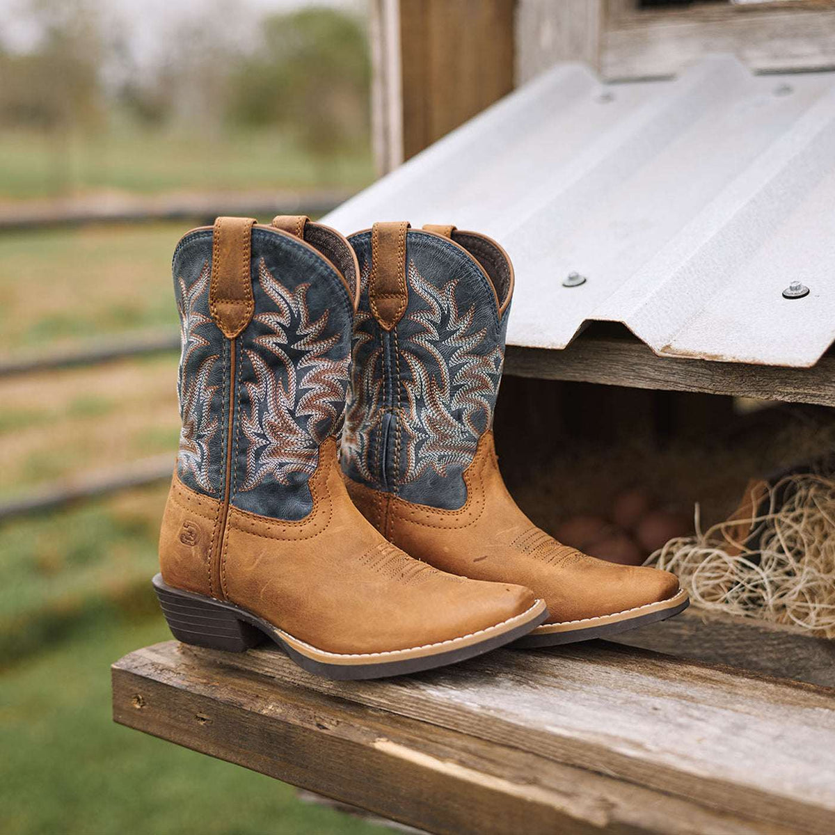 Durango Big Kids Shyloh Western Boot Wrangler Brown / Denim Blue