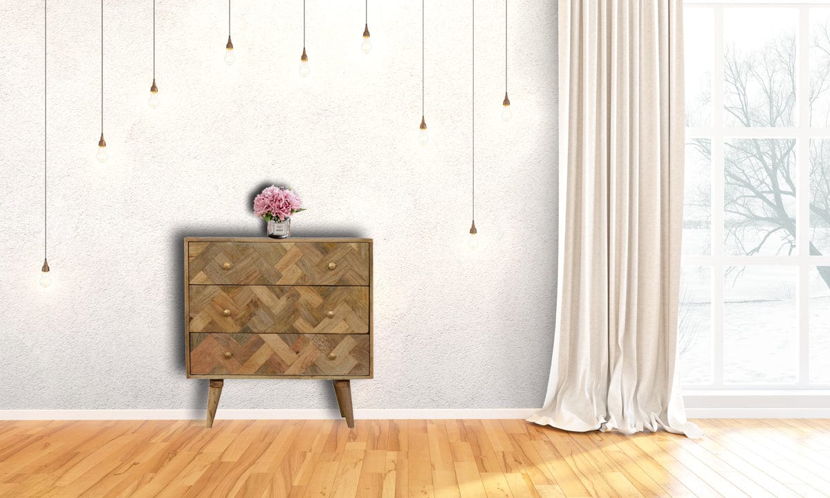 3 Drawer Zig-Zag Patterned Patchwork Chest - Artisan Furniture