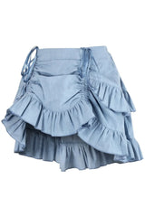 Light Blue Denim Ruched Bustle Skirt - Daisy Corsets - Flyclothing LLC