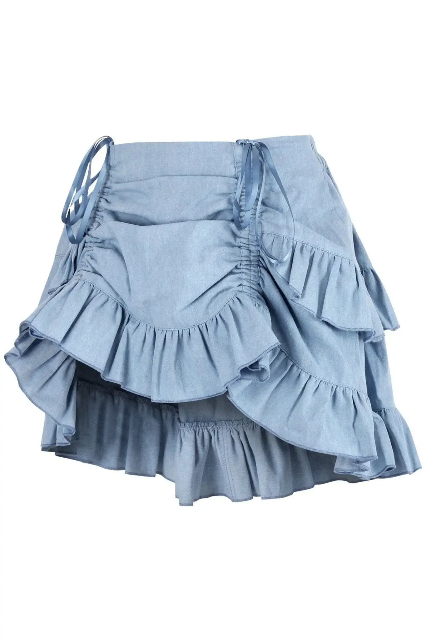 Light Blue Denim Ruched Bustle Skirt - Daisy Corsets - Flyclothing LLC
