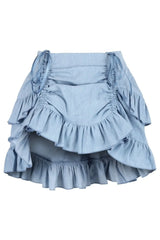 Light Blue Denim Ruched Bustle Skirt - Daisy Corsets - Flyclothing LLC