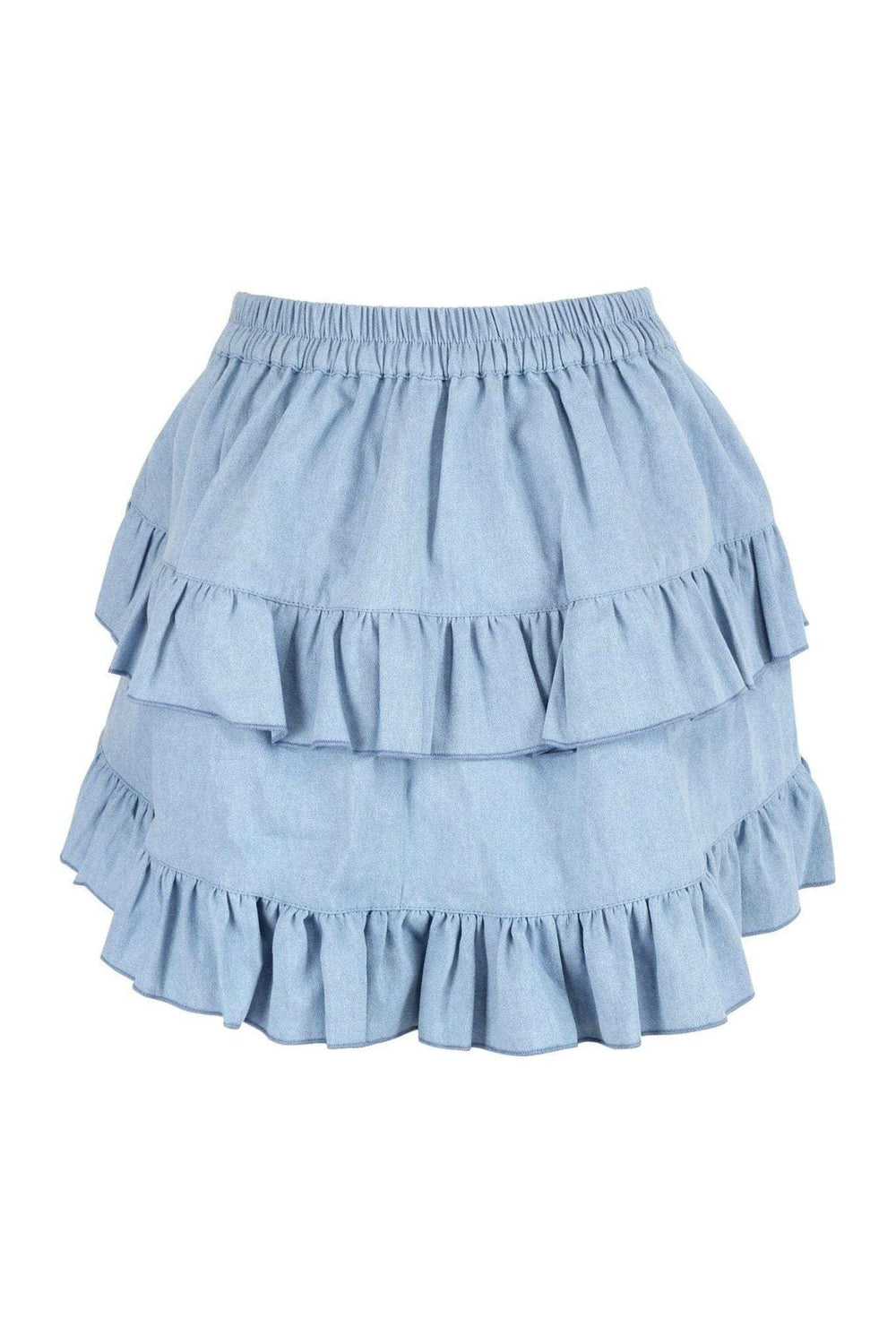 Daisy Corsets Light Blue Denim Ruched Bustle Skirt - Daisy Corsets - Flyclothing LLC