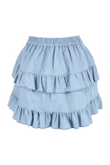 Light Blue Denim Ruched Bustle Skirt - Daisy Corsets - Flyclothing LLC