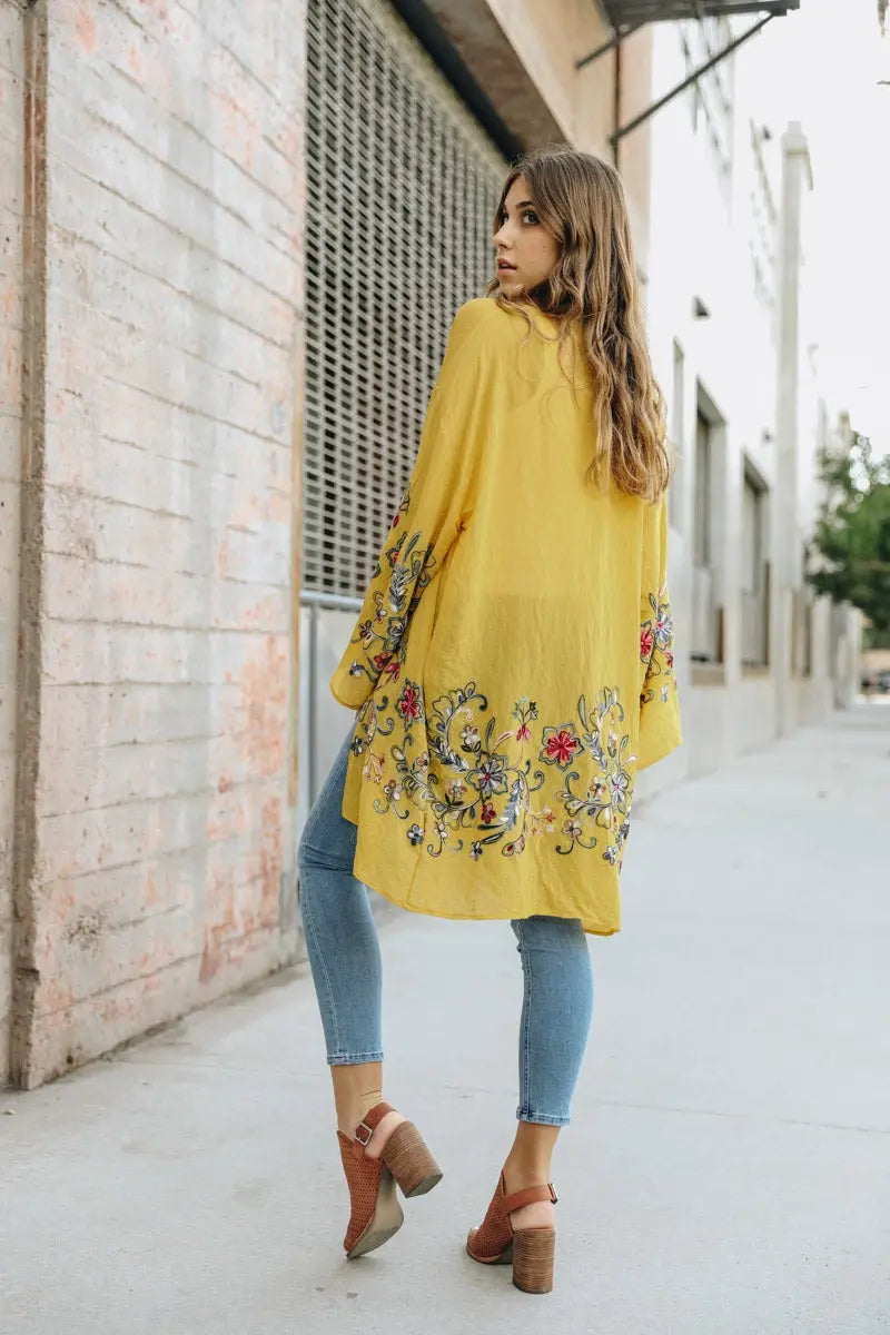 Long Sheer Floral Kimono – Graceful and Lightweight - Boho Clothing and Accessories - Flyclothing LLC