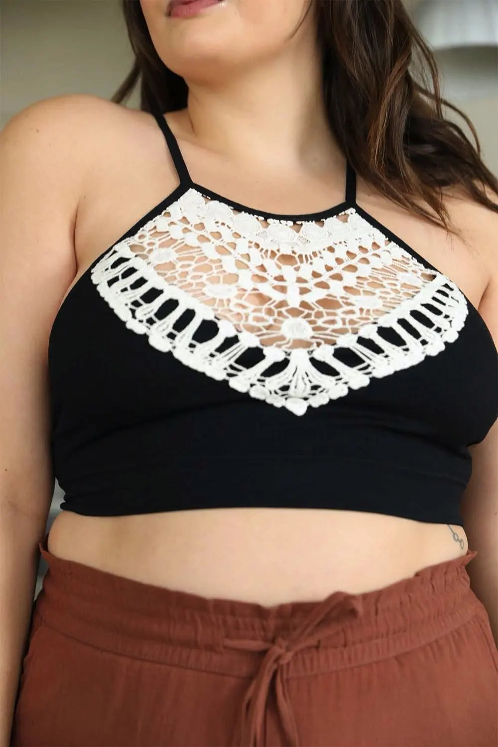 High Neck Crochet Lace Bralette – Stylish Layering Essential - Boho Clothing and Accessories - Flyclothing LLC