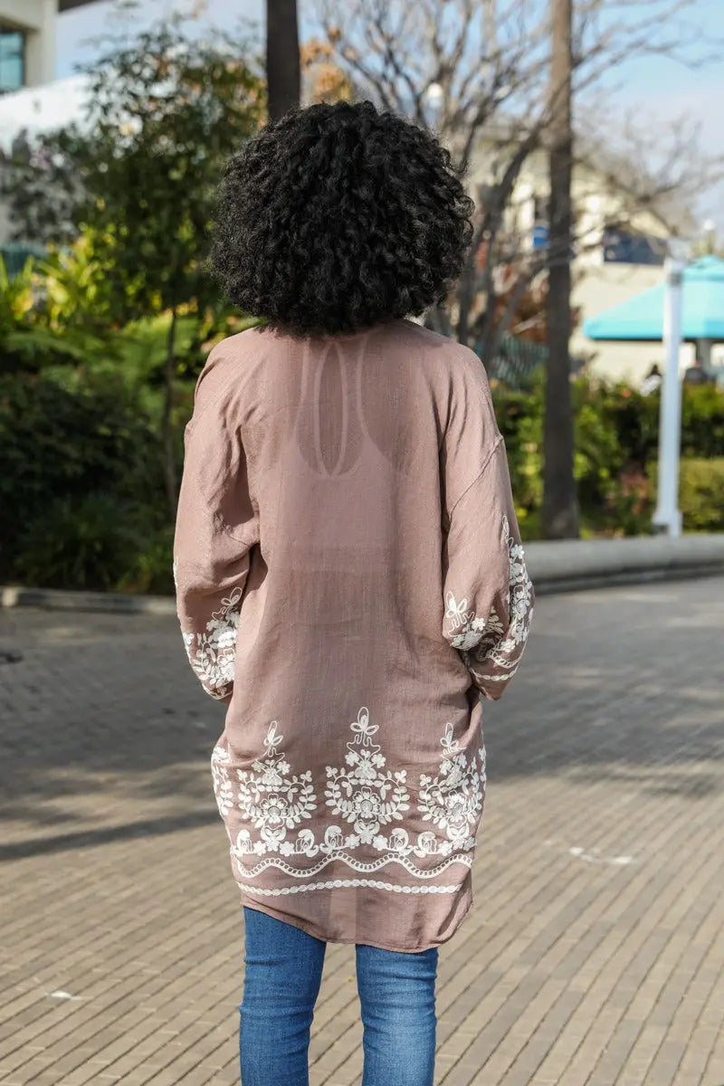 Embroidered Floral Vine Kimono – Elegant and Lightweight - Boho Clothing and Accessories - Flyclothing LLC