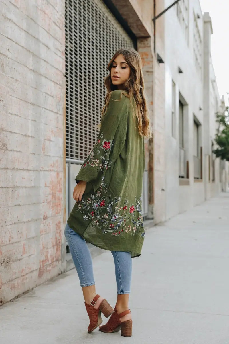 Long Sheer Floral Kimono – Graceful and Lightweight - Boho Clothing and Accessories - Flyclothing LLC