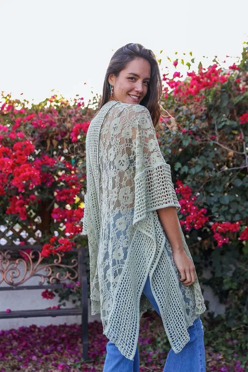 Open Front Floral Knit Kimono – Casual Elegance - Boho Clothing and Accessories - Flyclothing LLC