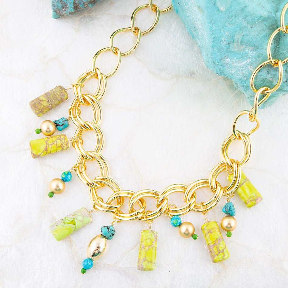 Lime Green Jasper Charm Golden Necklace - Barse Jewelry - Flyclothing LLC