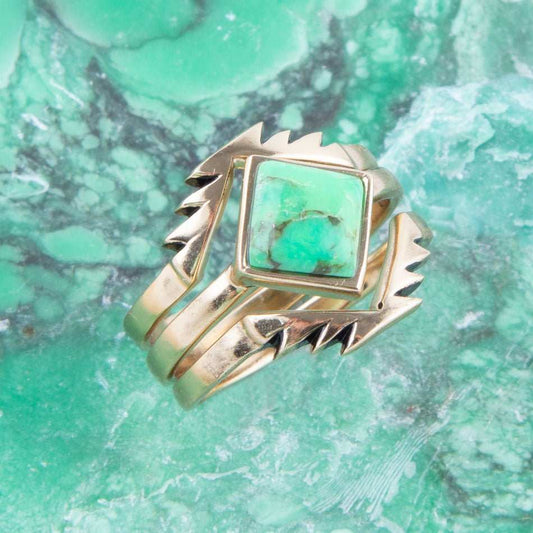 Aztec Lime Green Turquoise Golden Ring Set - Barse Jewelry - Flyclothing LLC