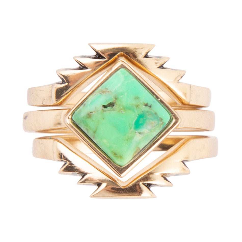 Aztec Lime Green Turquoise Golden Ring Set - Barse Jewelry - Flyclothing LLC