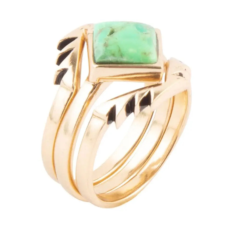 Aztec Lime Green Turquoise Golden Ring Set - Barse Jewelry - Flyclothing LLC