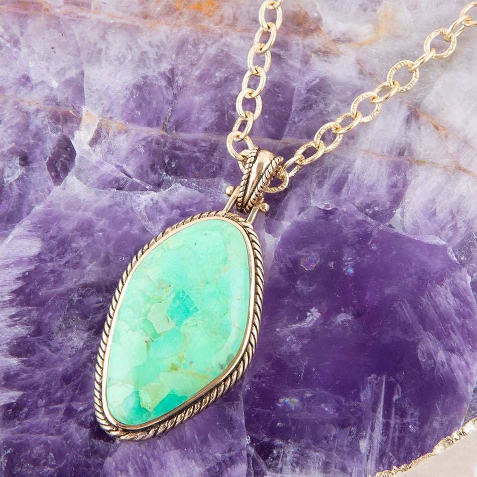 Lime Green Turquoise Boulder Golden Pendant Necklace - Barse Jewelry - Flyclothing LLC