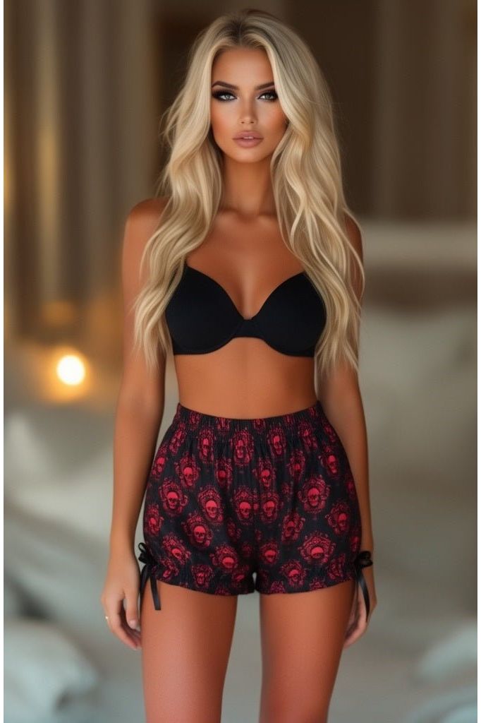 Daisy Corsets LIMITED EDITION Black & Red Gothic Skull Print Bloomers - Daisy Corsets