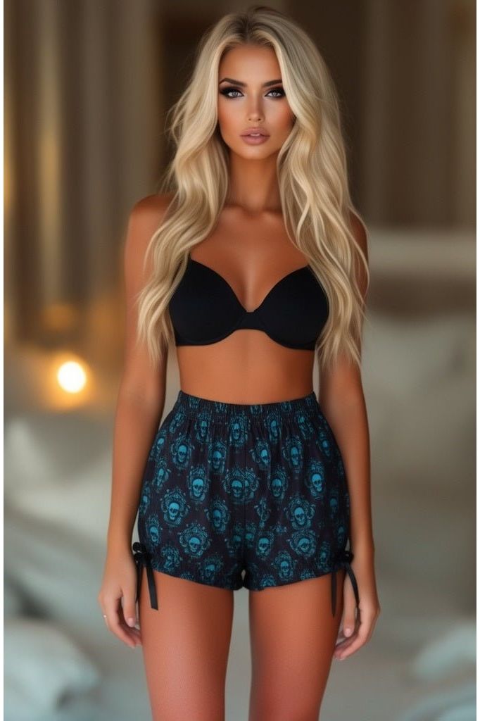Daisy Corsets LIMITED EDITION Black & Teal Gothic Skull Print Bloomers - Daisy Corsets