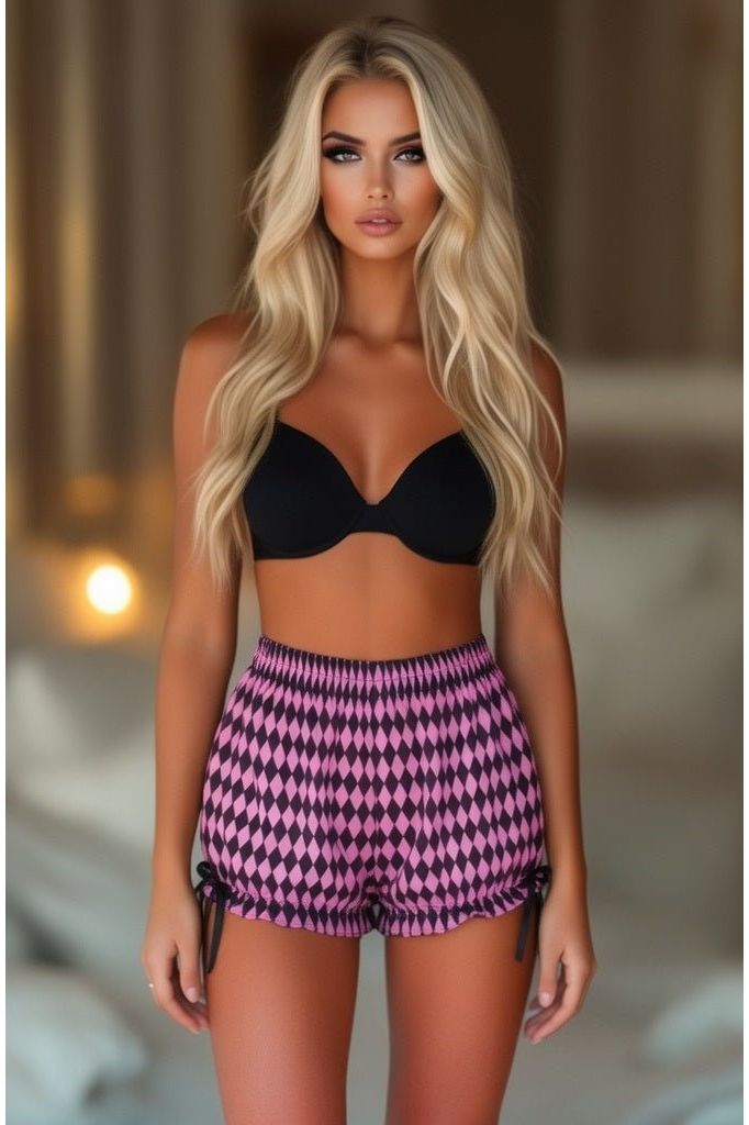 Daisy Corsets LIMITED EDITION Black/Pink Diamond Print Harlequin Pattern Crepe Bloomers - Daisy Corsets