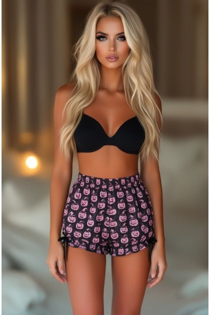 Daisy Corsets LIMITED EDITION Black/Pink Scary Pumpkin Pattern Crepe Bloomers - Daisy Corsets