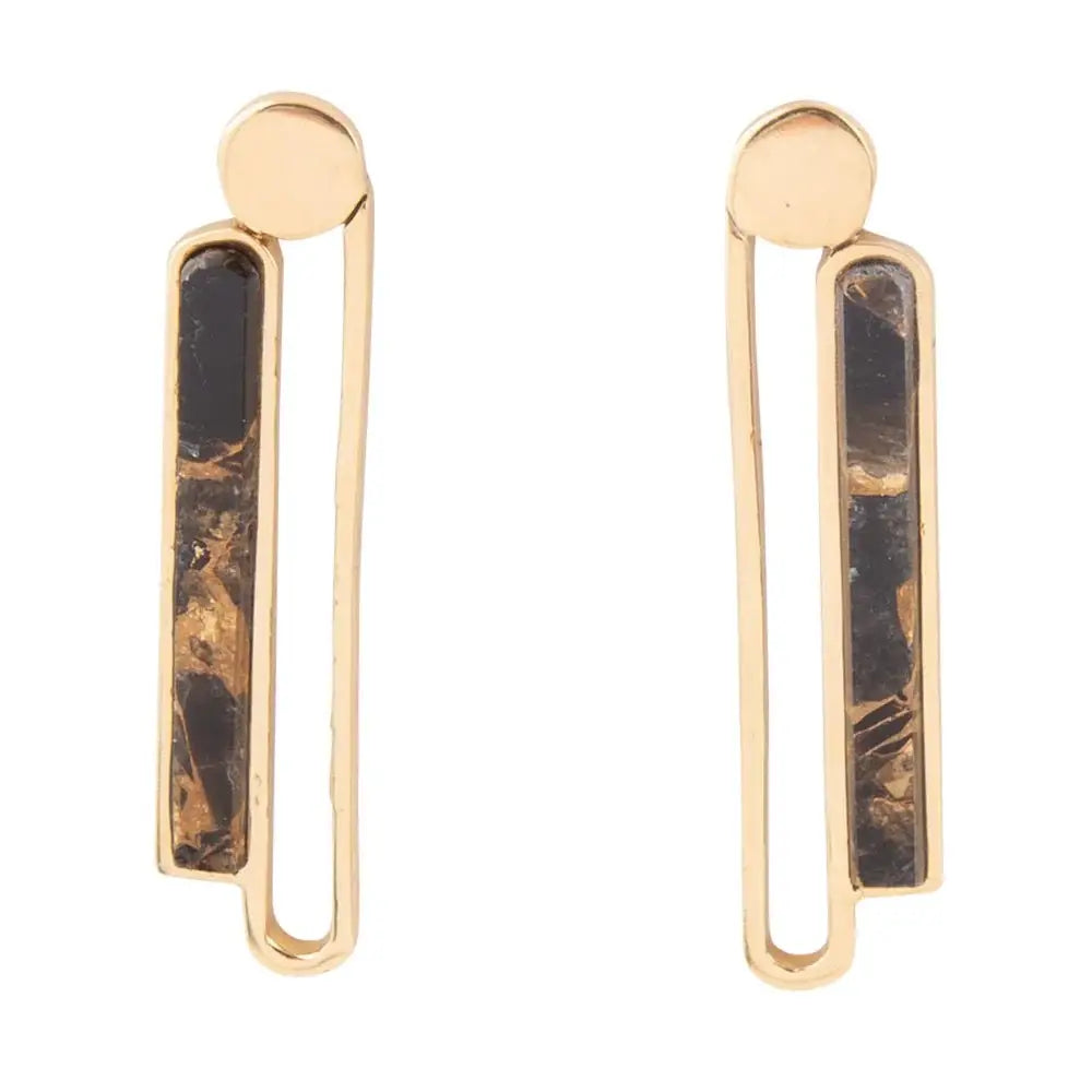 Linear Black and Gold Shungite Matrix and Golden Bronze Earrings - Barse Jewelry - Flyclothing LLC