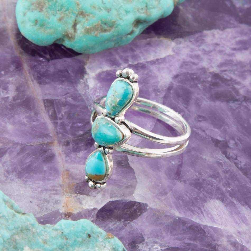 Linear Triple Stone Blue Turquoise and Sterling Silver Ring - Barse Jewelry - Flyclothing LLC