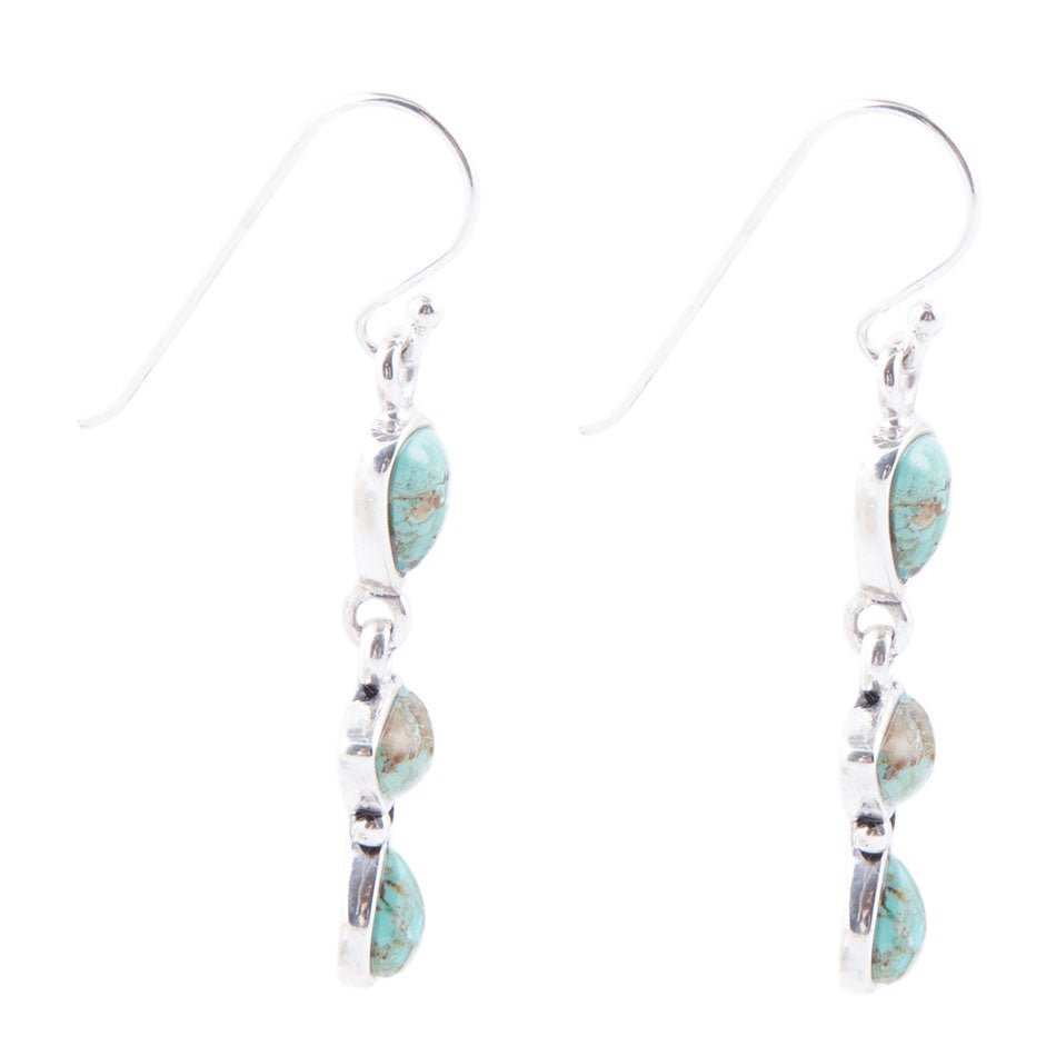 Linear Triple Stone Blue Turquoise and Sterling Silver Earrings - Barse Jewelry - Flyclothing LLC