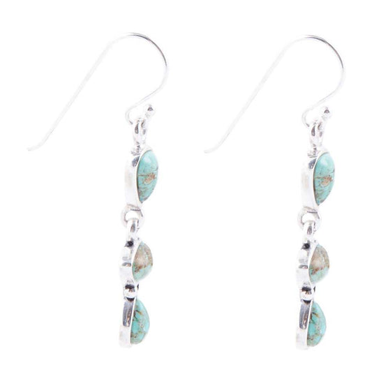 Linear Triple Stone Blue Turquoise and Sterling Silver Earrings