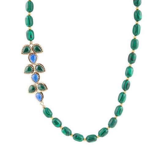 Linked Blue Lapis and Green Malachite Golden Necklace - Barse Jewelry - Flyclothing LLC