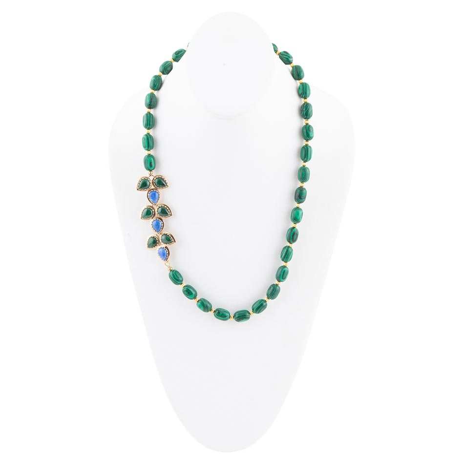 Linked Blue Lapis and Green Malachite Golden Necklace - Barse Jewelry - Flyclothing LLC