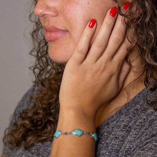 Linked Blue Turquoise and Sterling Silver Bracelet - Barse Jewelry - Flyclothing LLC