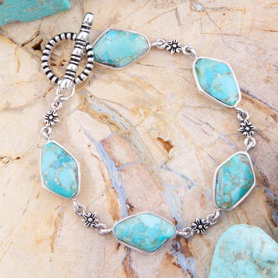 Linked Blue Turquoise and Sterling Silver Bracelet - Barse Jewelry - Flyclothing LLC