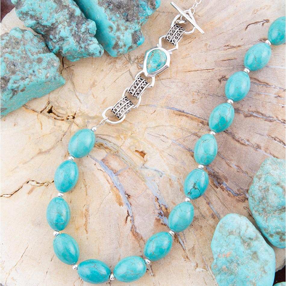 Linked Sterling Blue Turquoise Nugget Necklace - Barse Jewelry - Flyclothing LLC