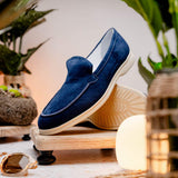 16-621-NVY LIVORNO Sueded Italian Goatskin Loafer Navy - Zelli Italia - Flyclothing LLC