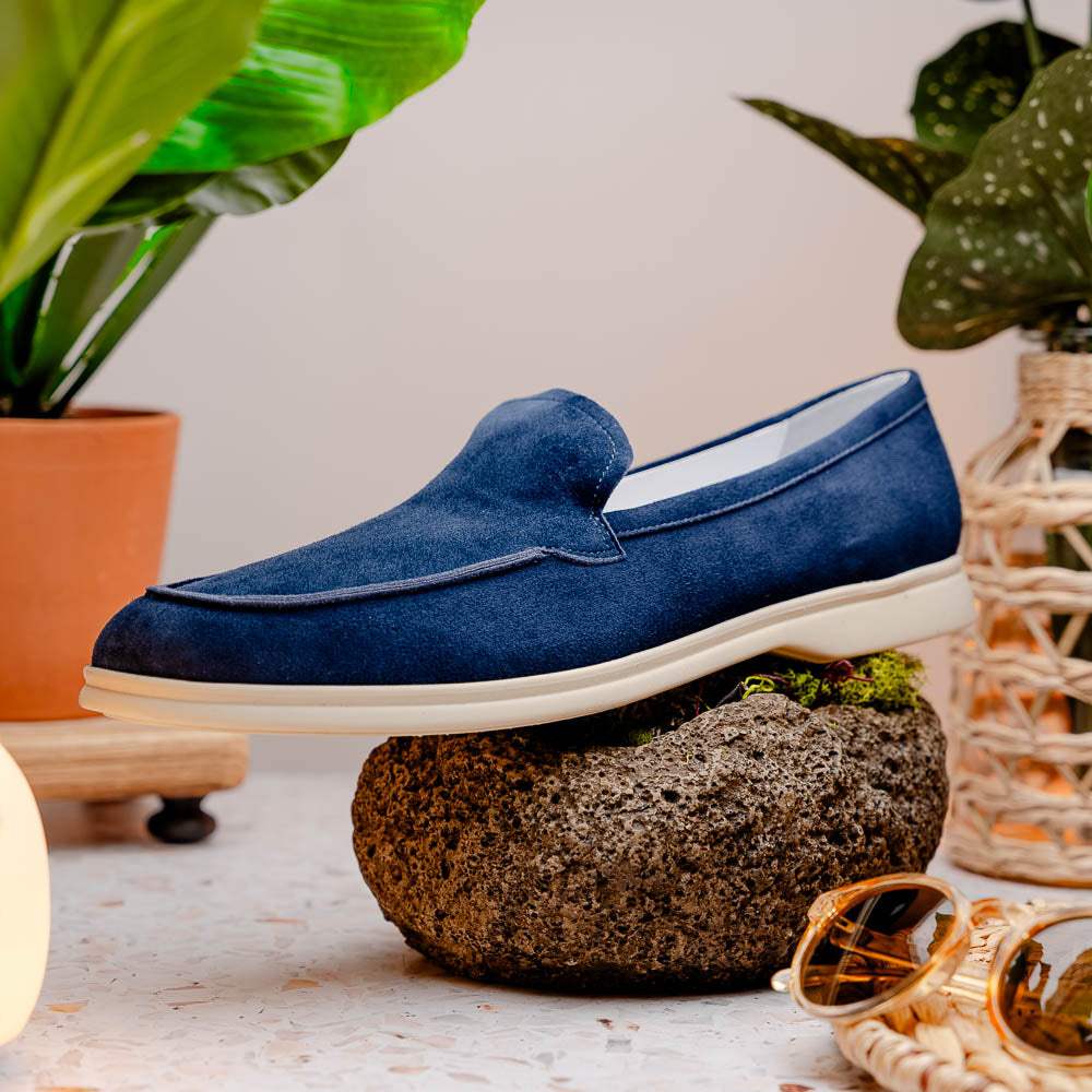16-621-NVY LIVORNO Sueded Italian Goatskin Loafer Navy - Zelli Italia - Flyclothing LLC