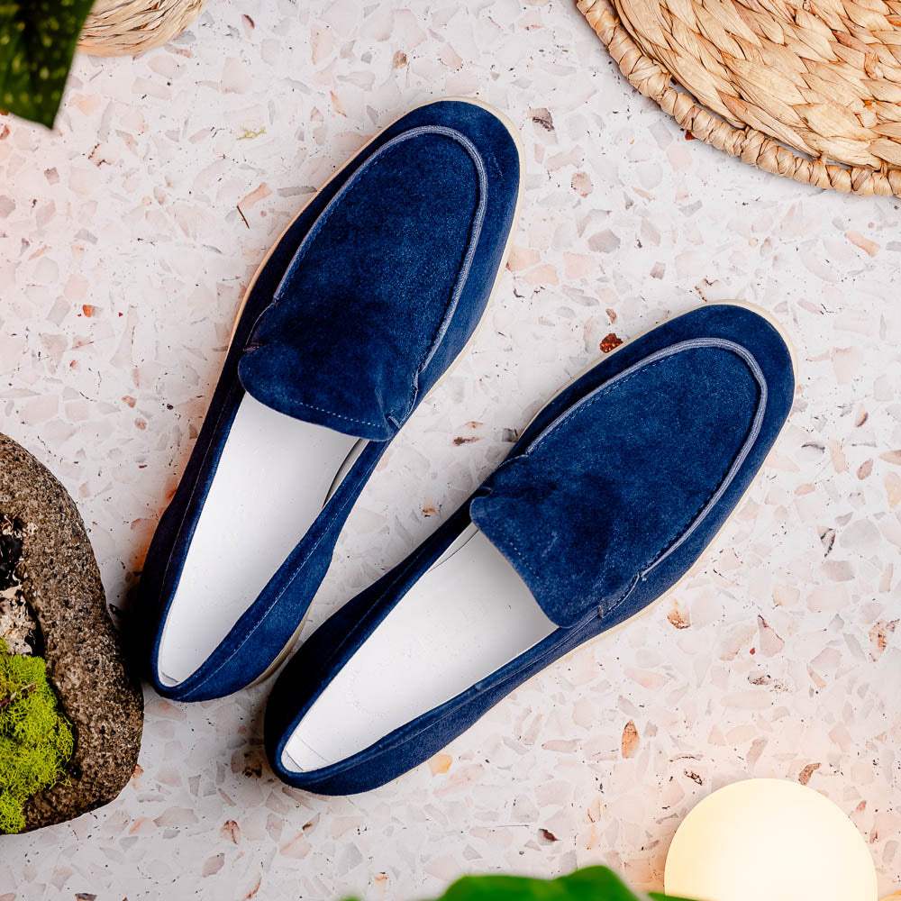 16-621-NVY LIVORNO Sueded Italian Goatskin Loafer Navy - Zelli Italia - Flyclothing LLC