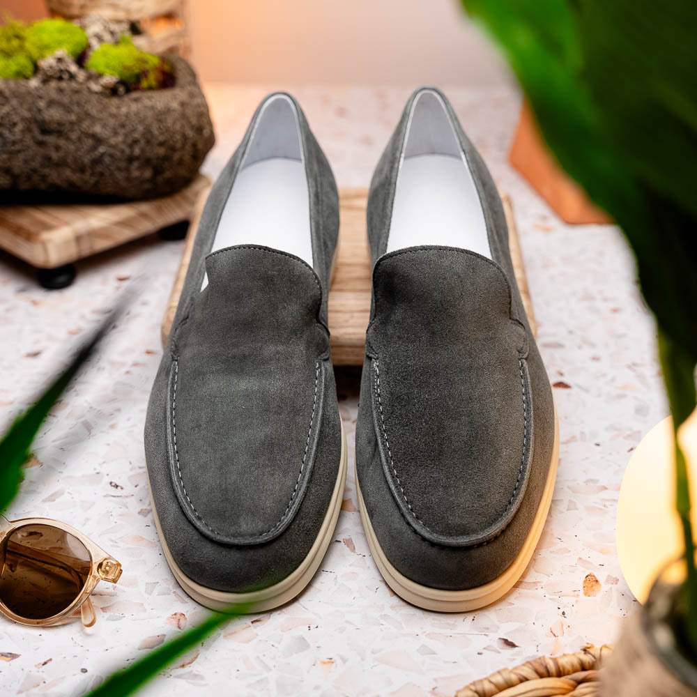 16-621-GRY LIVORNO Sueded Italian Goatskin Loafer Grey - Zelli Italia - Flyclothing LLC