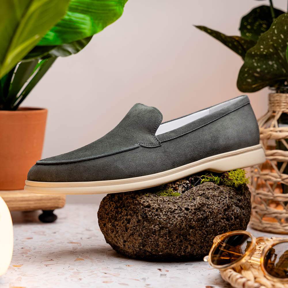 16-621-GRY LIVORNO Sueded Italian Goatskin Loafer Grey - Zelli Italia - Flyclothing LLC