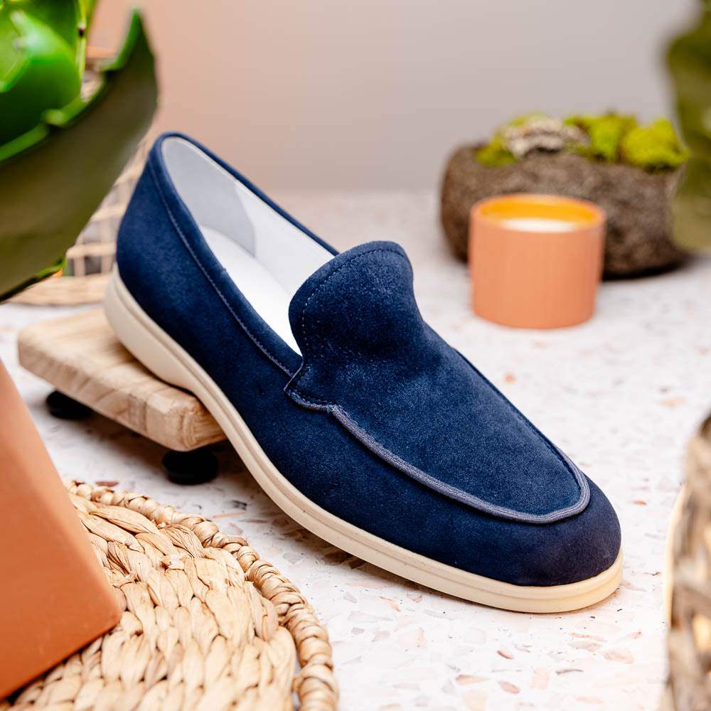 16-621-NVY LIVORNO Sueded Italian Goatskin Loafer Navy - Zelli Italia - Flyclothing LLC