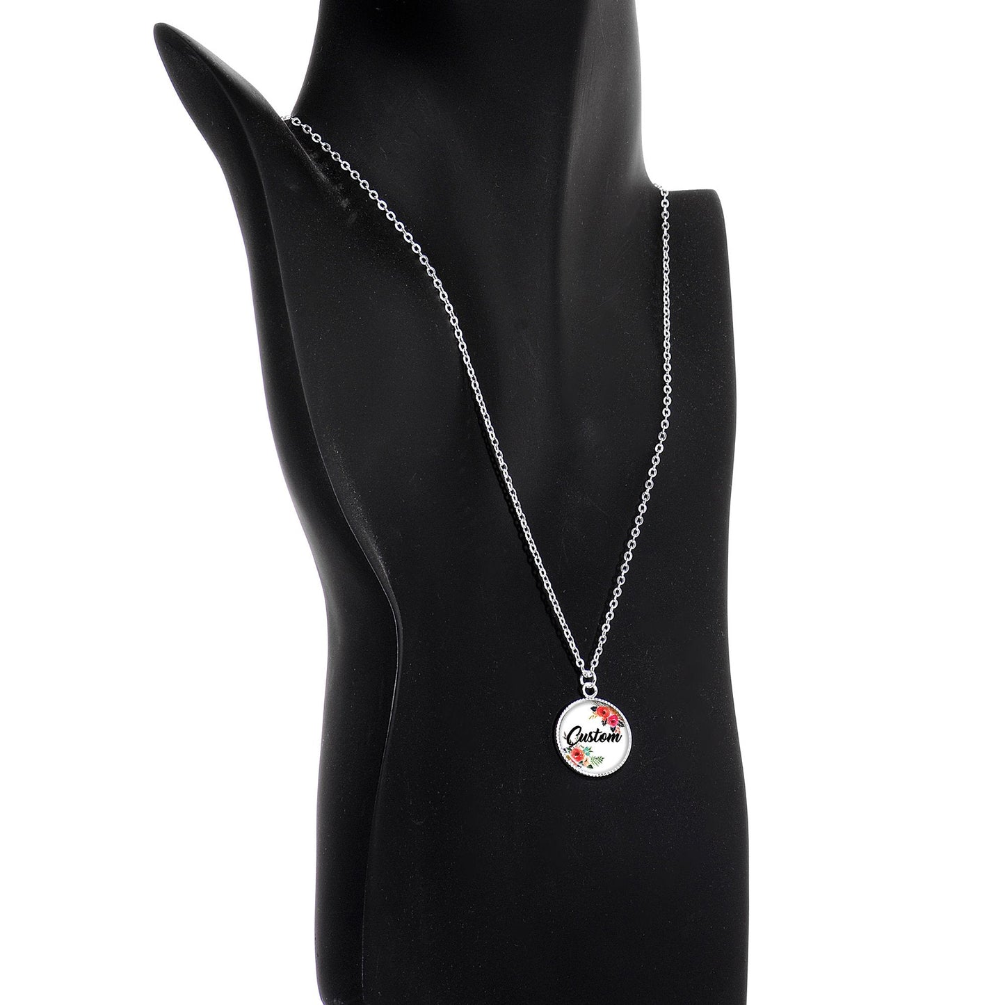 Custom Floral Personalized Name Silver Plated Chain Necklace - BodyCandy - Flyclothing LLC