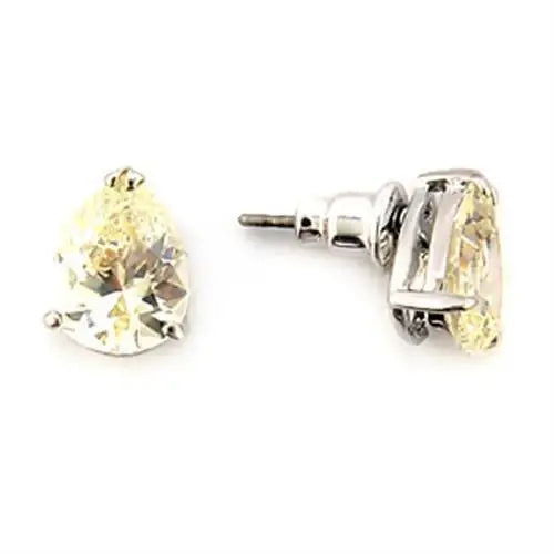 LO052 - Rhodium Brass Earrings with AAA Grade CZ in Citrine Yellow - Alamode - Flyclothing LLC