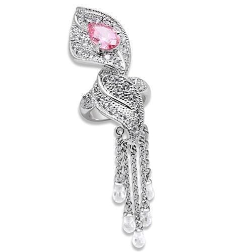 LO1010 - Rhodium Brass Ring with AAA Grade CZ  in Rose - Alamode