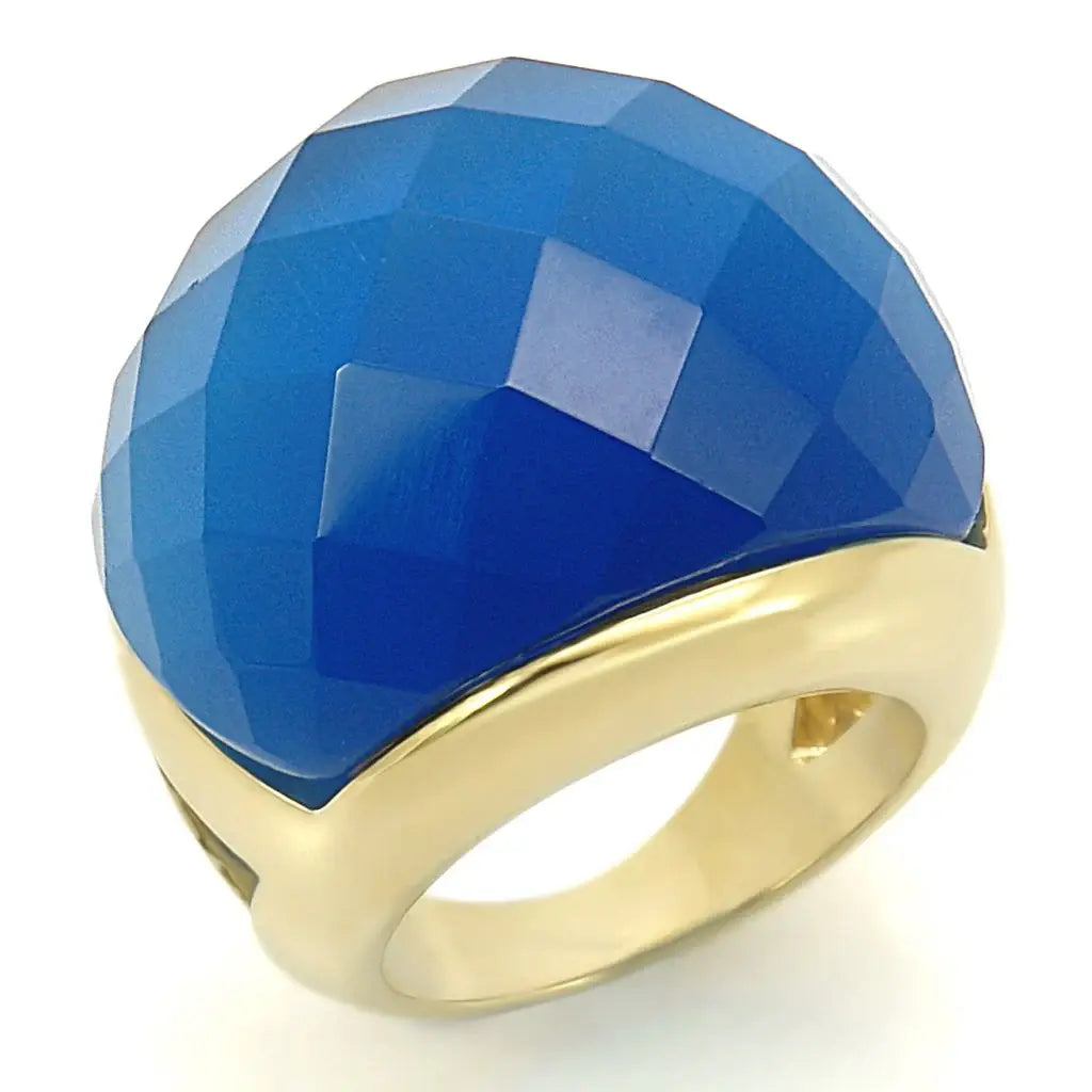 LO1042 - Gold Brass Ring with Synthetic Cat Eye in Montana - Alamode - Flyclothing LLC